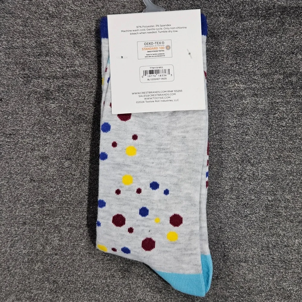 Blow Pop Cherry Candy Mens Crew Socks Gray Polka Dot‎ Shoe Size 6-12